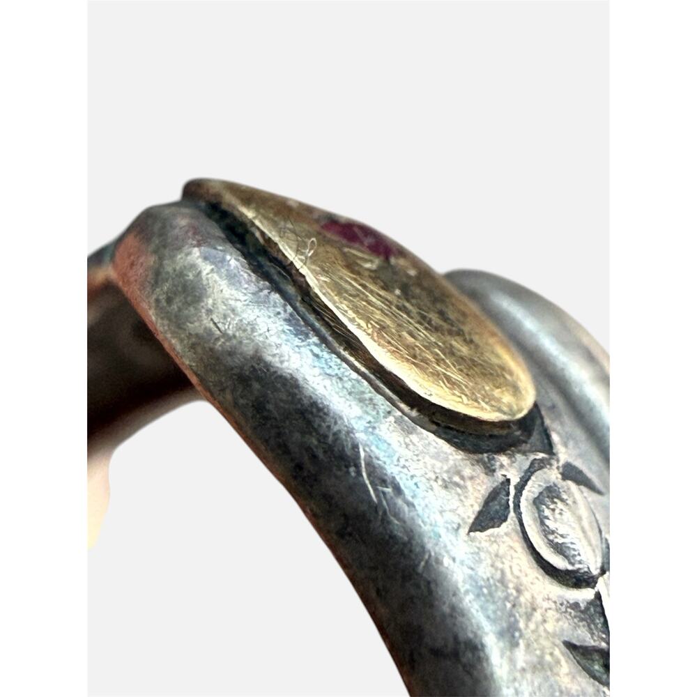 Vintage Sterling Silver & 10K Gold Ruby Ring Artisan Sun Motif Size 7,5 - Picture 4 of 12